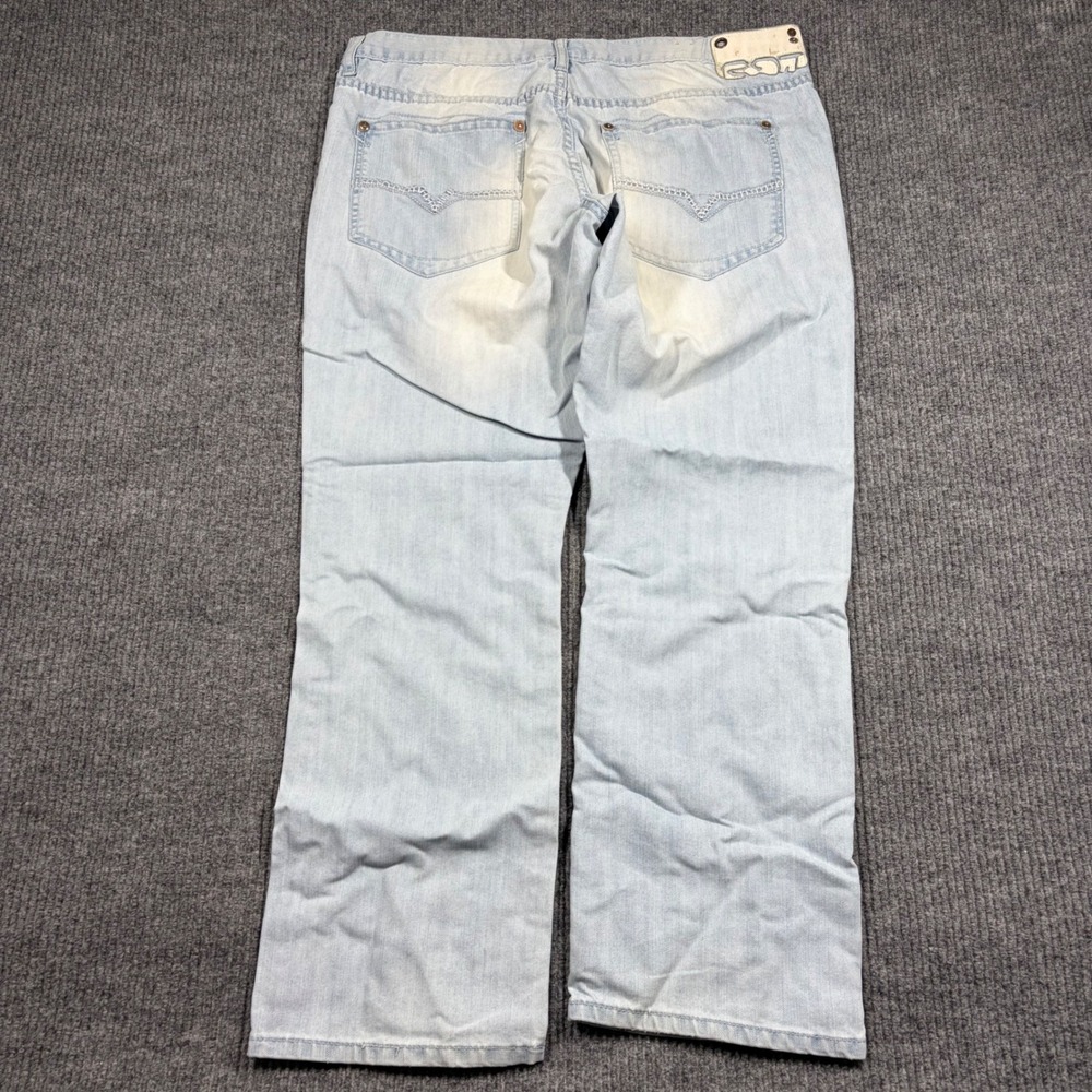 Request Jeans Men's 38x32 Light Wash Straight Leg Denim Light Blue Distressed